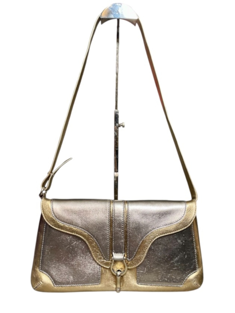 Kate Spade Metallic Bicolor Gold & Silver Vintage Toggle Close Flap Shoulder Bag